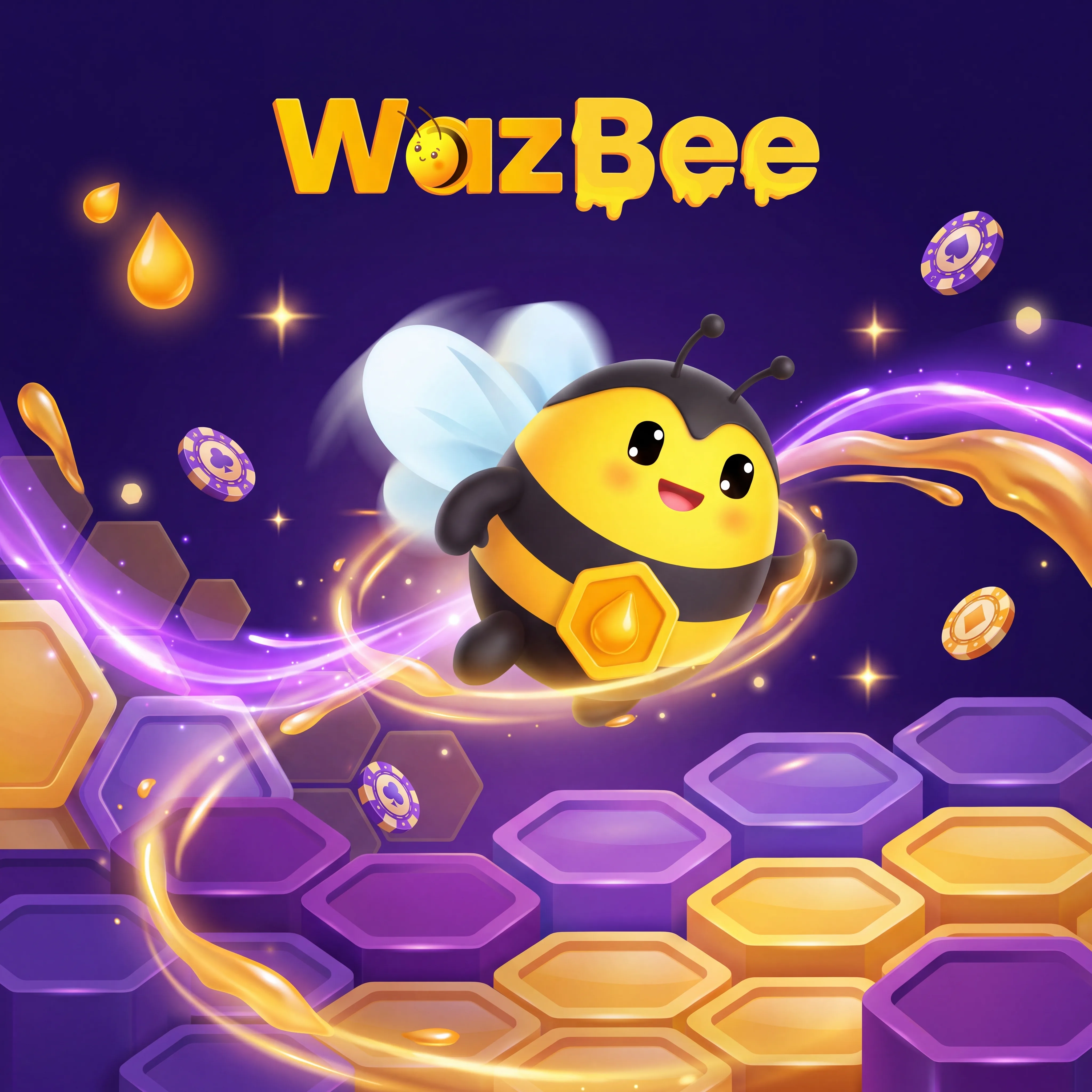 WazBee Casino mit Spielchips und violetten Waben